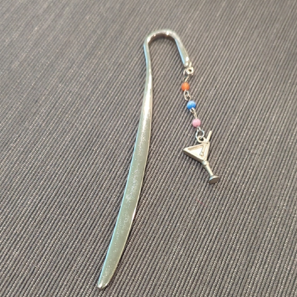 Bookmark Chic Silver  with Multicolor Beads and Cocktail Charm Like New